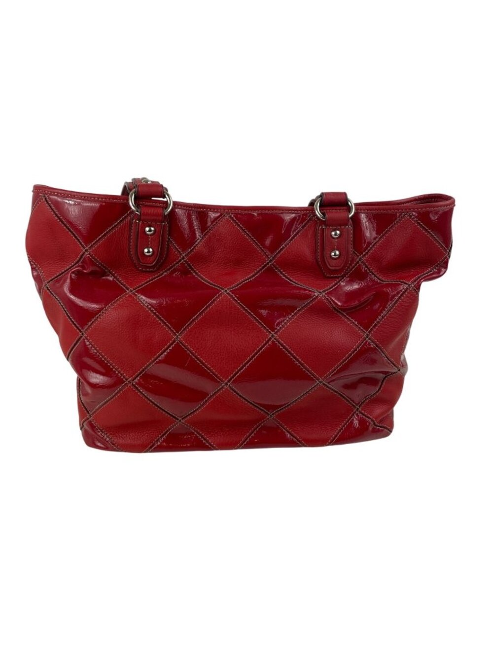 Tignanello Red Glossy Quilted Tote Bag With Dual Handles - Picture 4 of 16